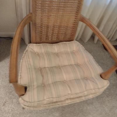 Wooden Framed High Back Caned Chair with Upholstered Seat and Head Rest (Choice A)