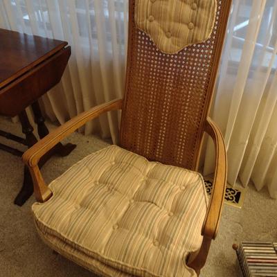Wooden Framed High Back Caned Chair with Upholstered Seat and Head Rest (Choice B)