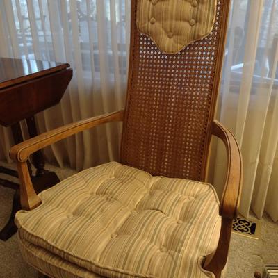 Wooden Framed High Back Caned Chair with Upholstered Seat and Head Rest (Choice B)