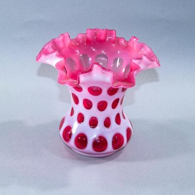 FENTON CRANBERRY COIN DOT VASE