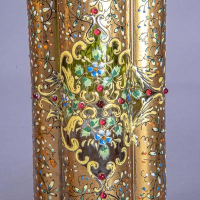 PAIR OF GOLD GILT / HAND PAINTED VASES (MOSER?)
