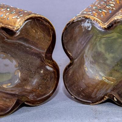 PAIR OF GOLD GILT / HAND PAINTED VASES (MOSER?)