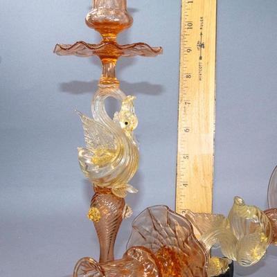 PAIR OF VENETIAN SALVIATI HAND BLOWN CANDLESTICKS