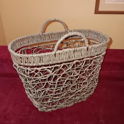 WOVEN TWIG BASKET AND 2 PARTYLITE VOTIVE CANDLE HOLDERS