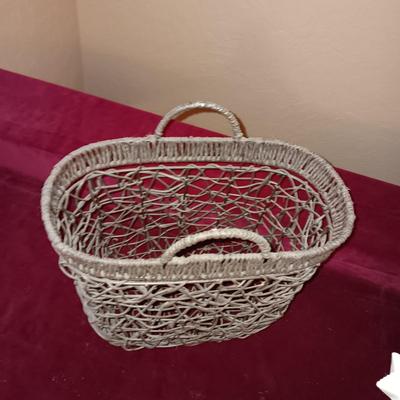 WOVEN TWIG BASKET AND 2 PARTYLITE VOTIVE CANDLE HOLDERS