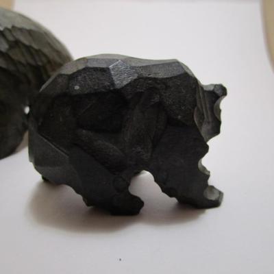 2 Wood hand-carved black bear figurines