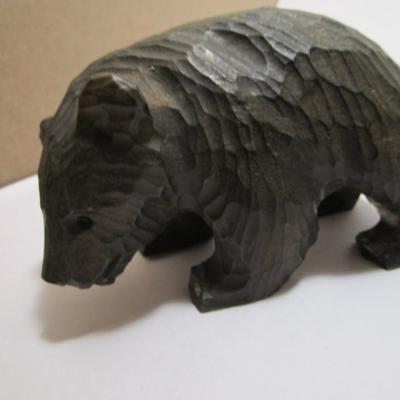 2 Wood hand-carved black bear figurines