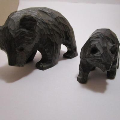 2 Wood hand-carved black bear figurines