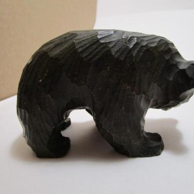 2 Wood hand-carved black bear figurines
