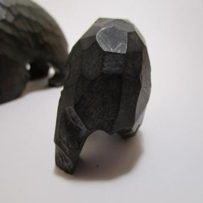 2 Wood hand-carved black bear figurines