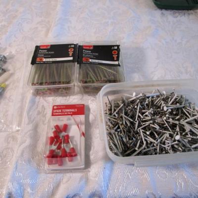 Various screws and nails, spade terminals