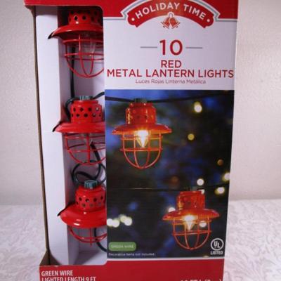 Set of 10 Red Metal Lantern Lights