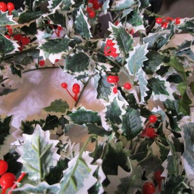 3 Holly garlands, various greenery for décor