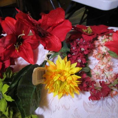 Dragonflies on lily pads, various silk flowers
