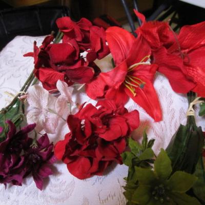 Dragonflies on lily pads, various silk flowers
