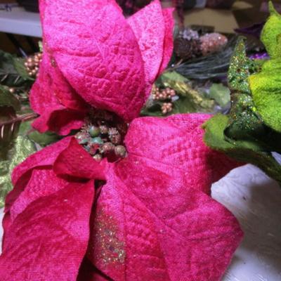Large poinsettias & holly with berries