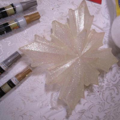 Paint markers, 4" Styrofoam balls, white glittery star, battery operated light