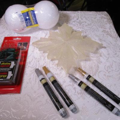 Paint markers, 4" Styrofoam balls, white glittery star, battery operated light