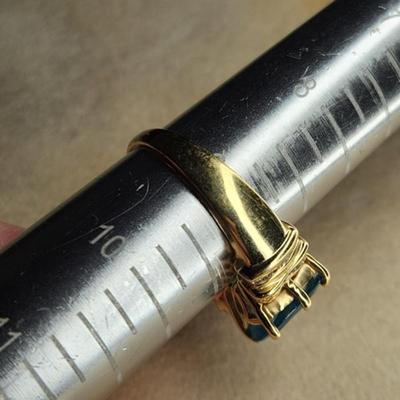 14k Yelow Gold Blue Topaz Diamond Ring Size 9.25