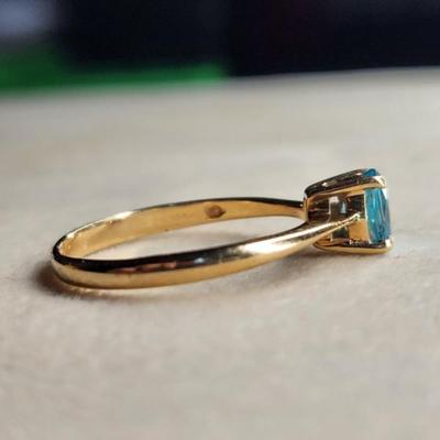 14k Neon Blue Natural Oval Stone Ring Size 6.5