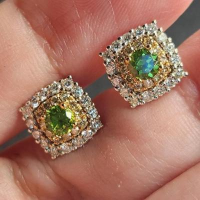 14k .62 Natural Russian Demantoid Garnet Diamond Earrings