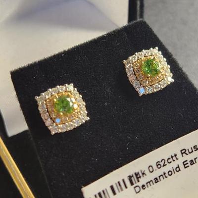 14k .62 Natural Russian Demantoid Garnet Diamond Earrings