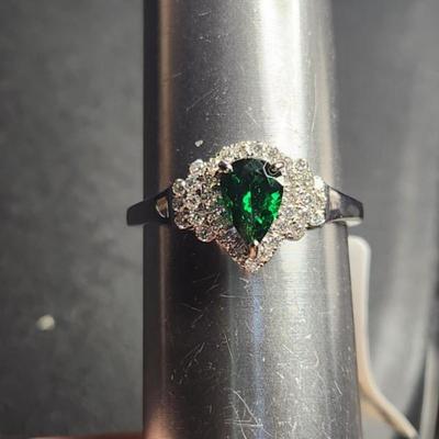 14k White Gold 1.51 Cttw Pear Tsavorite Diamond Ring Size 12