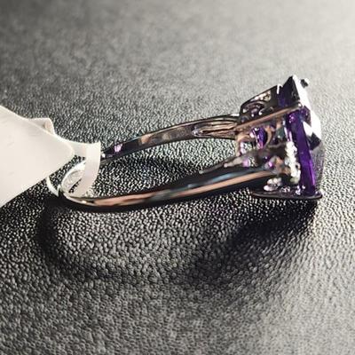 14k White Gold Amethyst Diamond Ring 5.30cttw Size 12.5