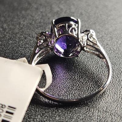 14k White Gold Amethyst Diamond Ring 5.30cttw Size 12.5