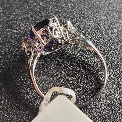14k White Gold Amethyst Diamond Ring 5.30cttw Size 12.5