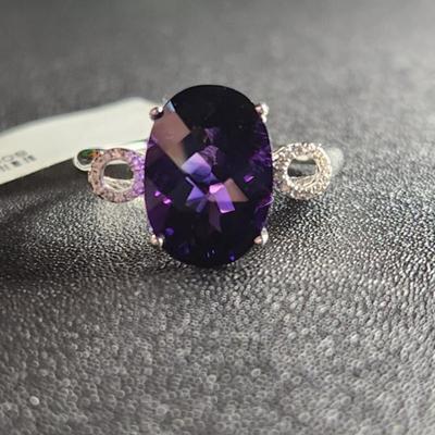 14k White Gold Amethyst Diamond Ring 5.30cttw Size 12.5