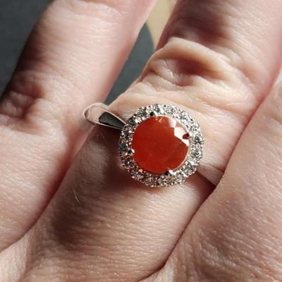 Brand New 14k White Gold Mexican Fire Opal Diamond Ring 1.07cttw