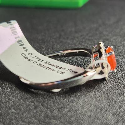 Brand New 14k White Gold Mexican Fire Opal Diamond Ring 1.07cttw