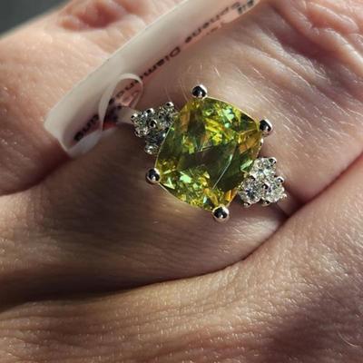 Rare 14k White Gold 3.10 Cttw Cushion Cut Sphene Diamond Ring Size 12 Brand New