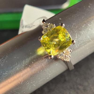 Rare 14k White Gold 3.10 Cttw Cushion Cut Sphene Diamond Ring Size 12 Brand New