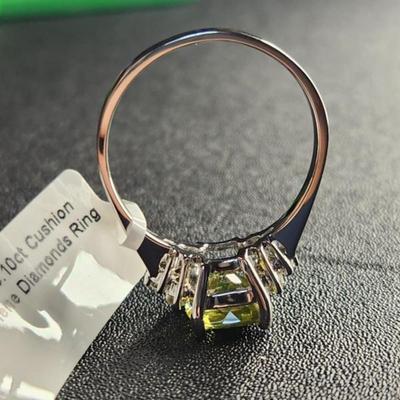 Rare 14k White Gold 3.10 Cttw Cushion Cut Sphene Diamond Ring Size 12 Brand New