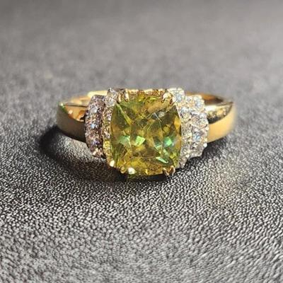 14k 5.07 Cttw Sphene And VS Diamond Ring Size 12
