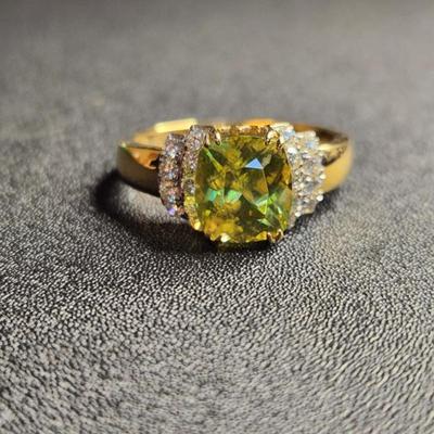 14k 5.07 Cttw Sphene And VS Diamond Ring Size 12