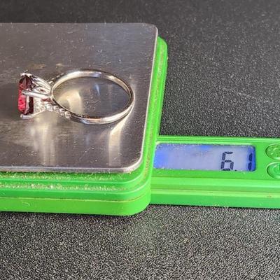 14k White Gold Oval 7.46 Cttw Malaya Garnet Diamond Ring Size 12