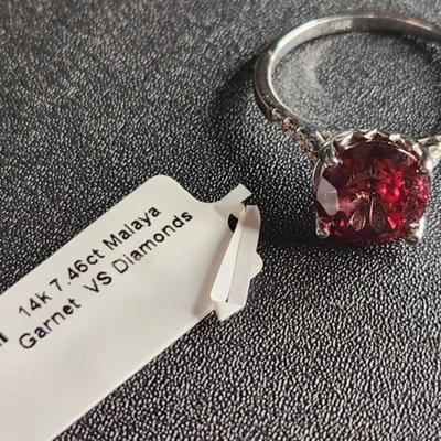 14k White Gold Oval 7.46 Cttw Malaya Garnet Diamond Ring Size 12