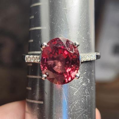 14k White Gold Oval 7.46 Cttw Malaya Garnet Diamond Ring Size 12