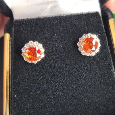 14k White Gold 2.39 Cttw Mandarin Garnet Vs Diamond Earrings