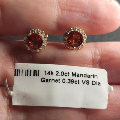 14k White Gold 2.39 Cttw Mandarin Garnet Vs Diamond Earrings