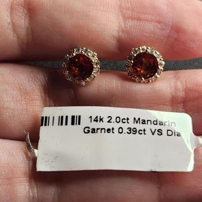 14k White Gold 2.39 Cttw Mandarin Garnet Vs Diamond Earrings