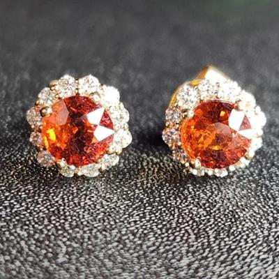 14k White Gold 2.39 Cttw Mandarin Garnet Vs Diamond Earrings