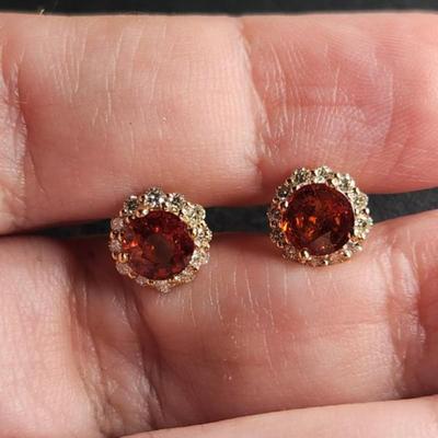 14k White Gold 2.39 Cttw Mandarin Garnet Vs Diamond Earrings