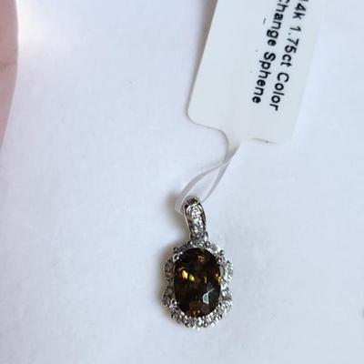 Very Rare 14k White Gold 1.75 Cttw Color Change Sphene Pendent