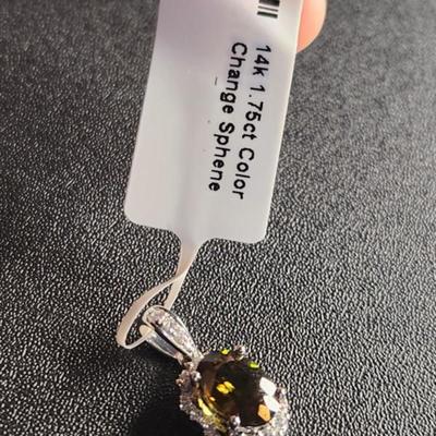 Very Rare 14k White Gold 1.75 Cttw Color Change Sphene Pendent