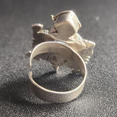 Native American Sterlin Silver Old Pawn Turtle Shadow Box Ring
