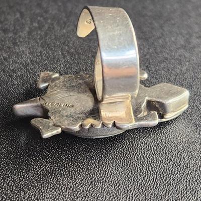 Native American Sterlin Silver Old Pawn Turtle Shadow Box Ring